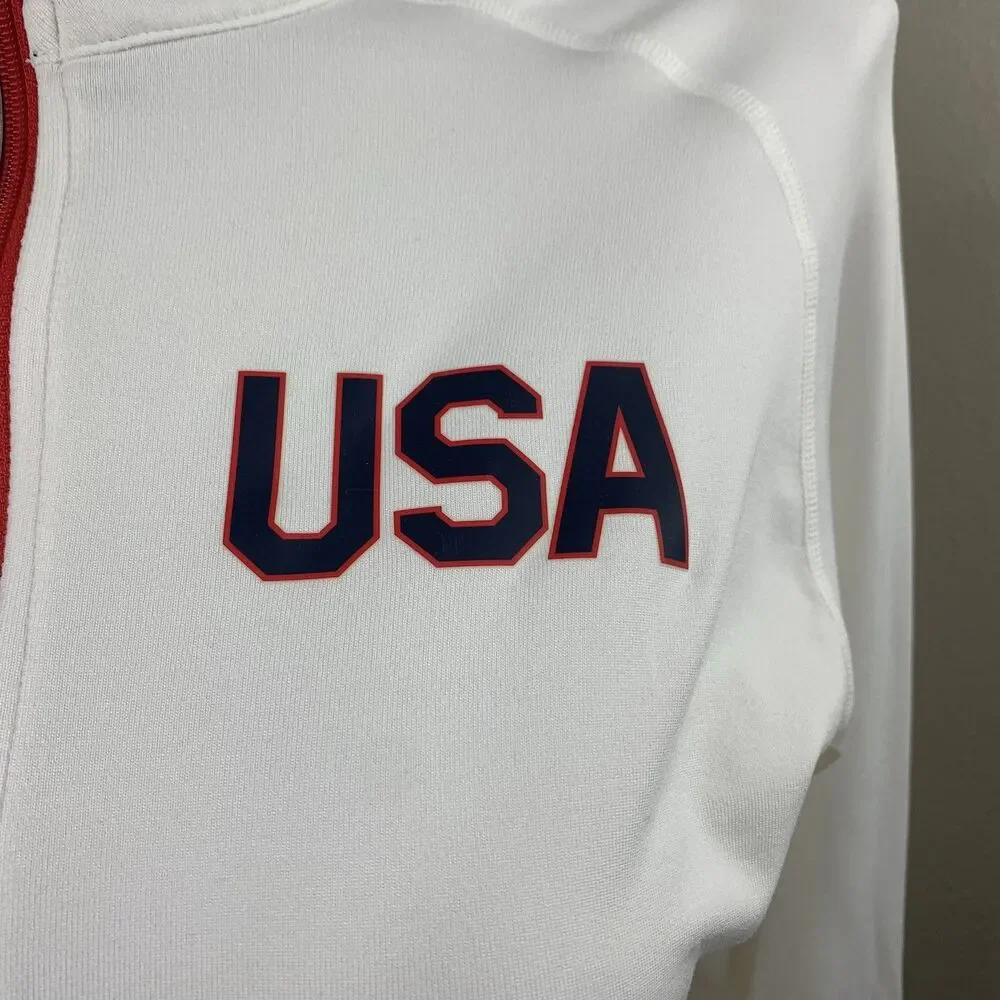Nike Team USA Element Dri-Fit White Quarter Zip Pullover Sz M Flag Top *flaws